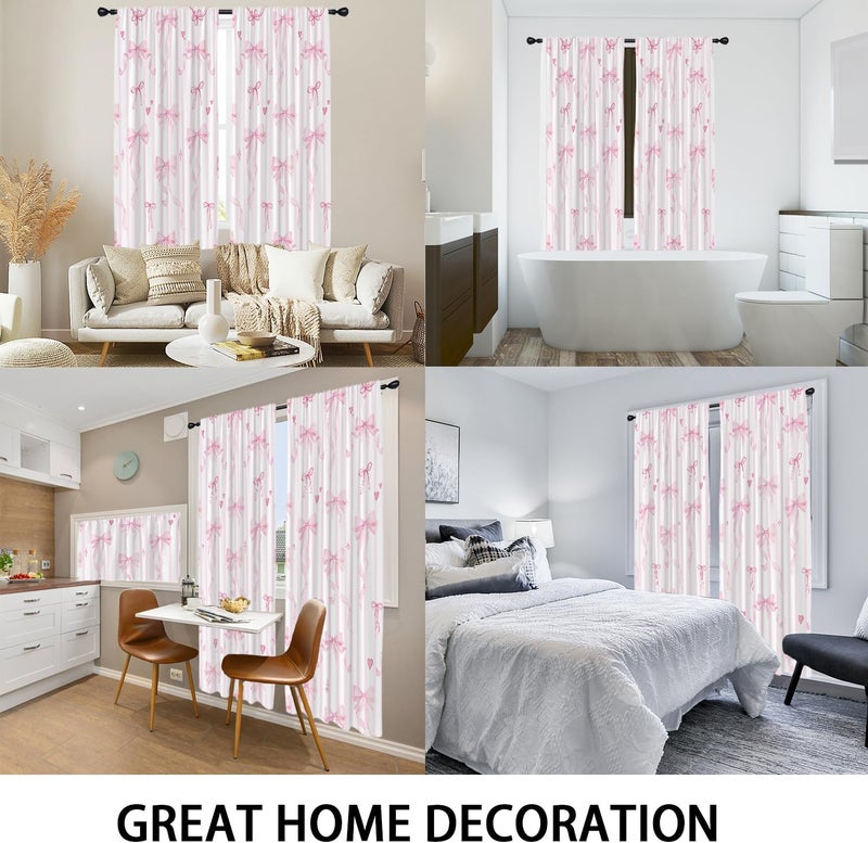 Coxila Pink Bow Window Curtains for Bedroom 42 x 84 Inch Rod Pocket Cute Girly Girls Kawaii Princess Pastel Romantic Beauty Aesthetic Home Living Room Treatment Set of 2 Curtain Panels Drapes Drapes - Image 5